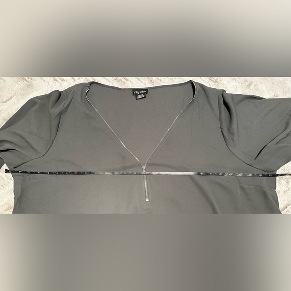 City Chic Grey Zipper V Neck Blouse - Picture 3 of 10